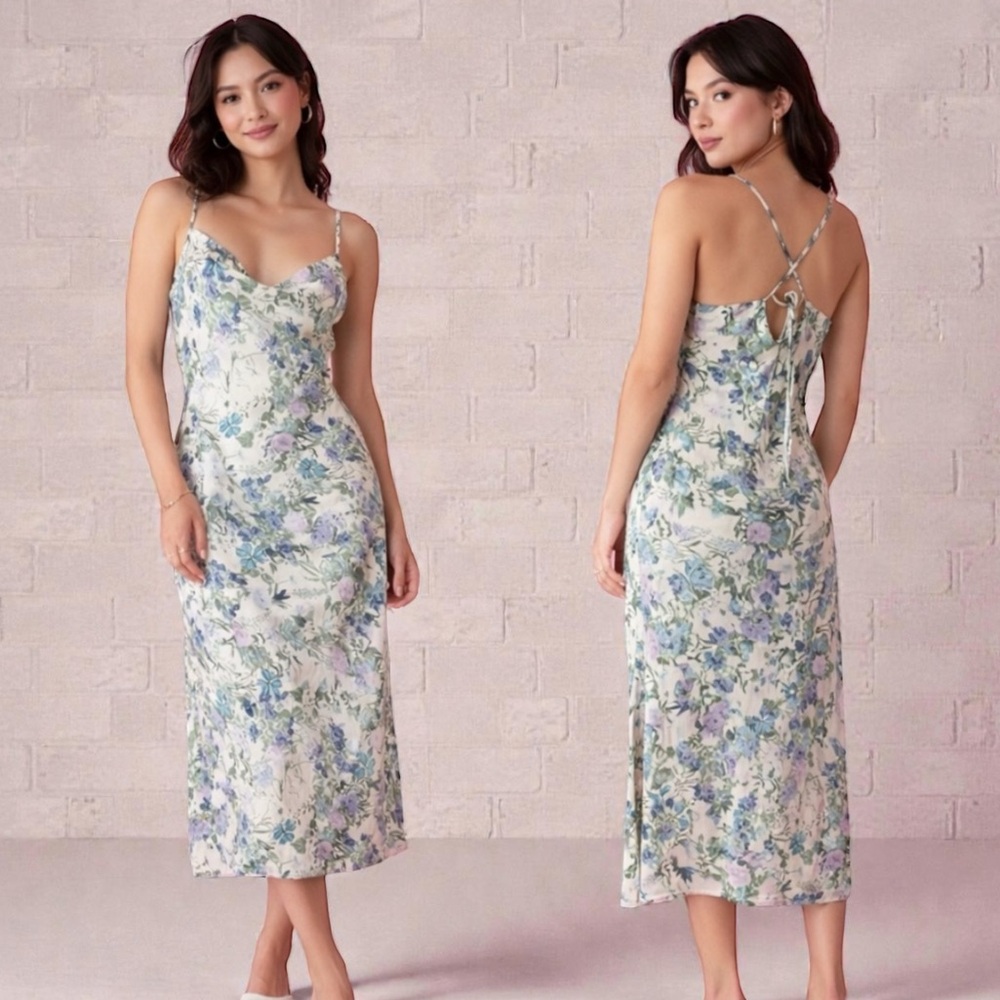 NWT Cider Floral Cowl Neck sleeveless Midi Dress Sz L